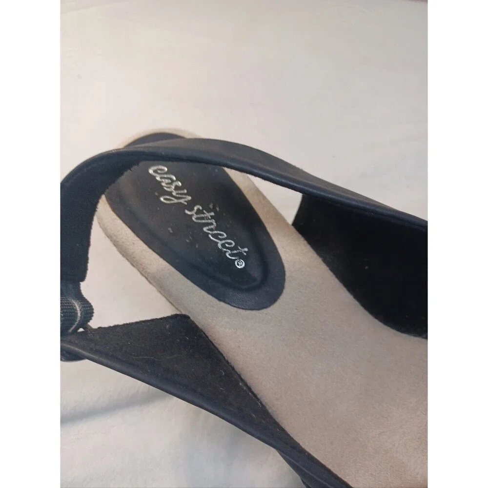 Easy Street Black Espadrille Wedge Slingback Sandals Women's Size 9.5WW